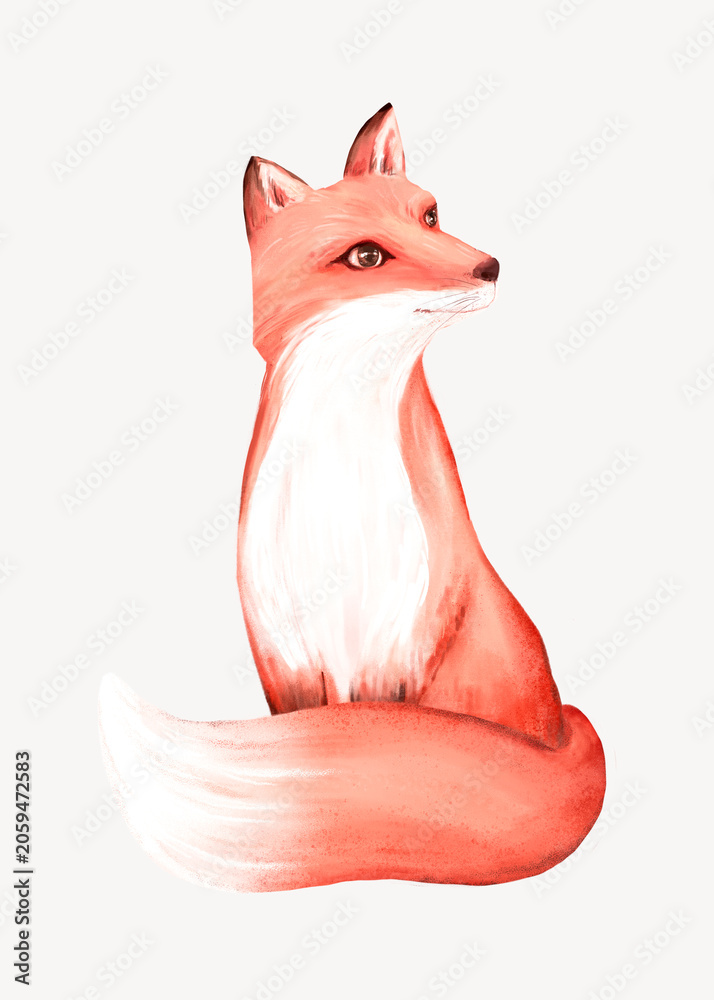 Fototapeta premium Fox collage element, cute animal illustration