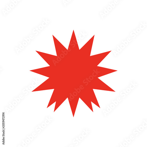 A bright red star shape with multiple sharp points isolated on a clean white background, simple flat for web or print