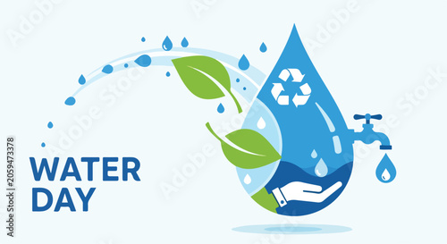 Konstfotografi Water conservation poster with a hand holding water and leaves