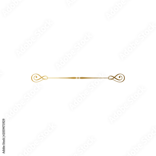 A golden vintage style decorative text divider with swirls on both ends isolated on a white background, for formal document formatting