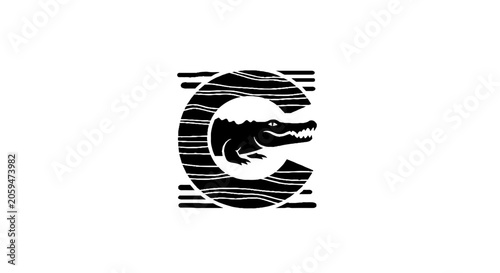 Stylized Crocodile Letter C Logo Design.