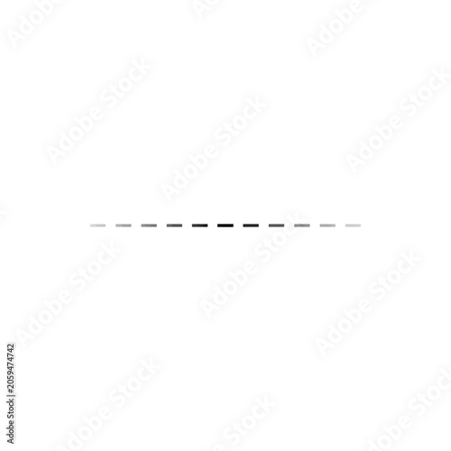 A horizontal line composed of small individual rectangular segments with a gradient of gray tones on a clean white background, for web