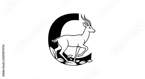 Elegant Gazelle Silhouette Inside Letter C Design.