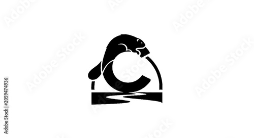 Black and white otter logo design with letter C.