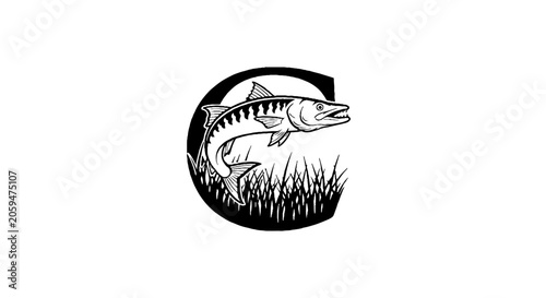 Fish and Grass Logo Design in Circular Shape.