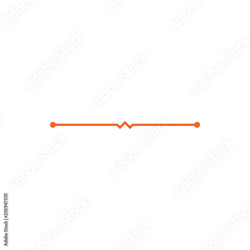 A horizontal orange line divider with a small zigzag pattern in the center and circular dots at both ends, isolated on white background