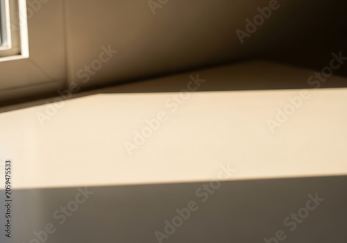Empty Wooden Tabletop With Warm Sunlight and Window Shadows for Product Mockup
