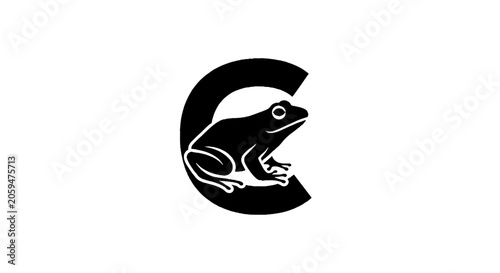 Black and white frog logo design with letter C.