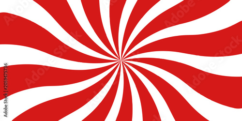 Red and white summer spiral ray pattern background. Vector illustration.
