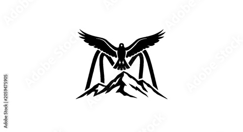 Stylized Eagle with Mountain Silhouette Design.