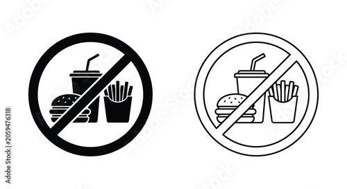 Quadro su tela Prohibited Fast Food Silhouette Featuring Burger Drink And Fries Silhouette hamb