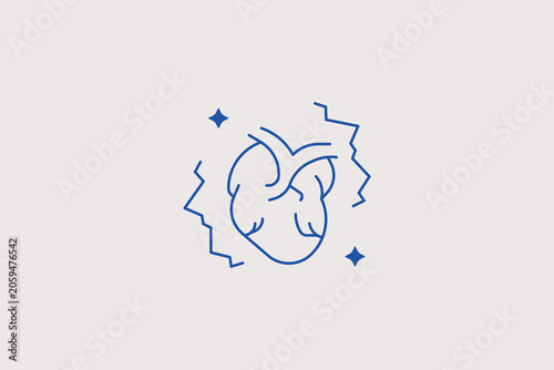 Bild auf Leinwand Human anatomical heart surrounded by lightning spark lines line icon for arrhythmia heart attack diagnostic clinic, cardiology emergency service
