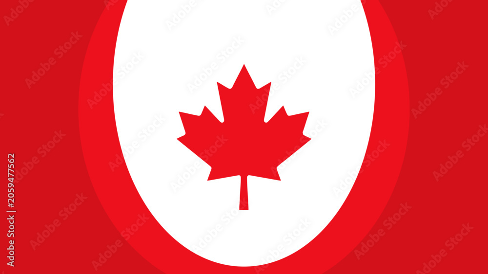 Obraz premium Abstract Canada Day vector graphic with a stylized red maple leaf on a white oval and red background