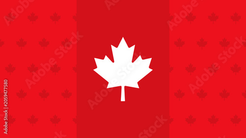 Red and white Canada Day background design featuring a central white maple leaf with a subtle patterned red flag texture