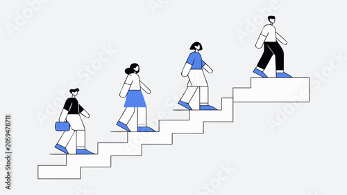Business people climbing stairs, career growth concept, professional development vector, teamwork and success