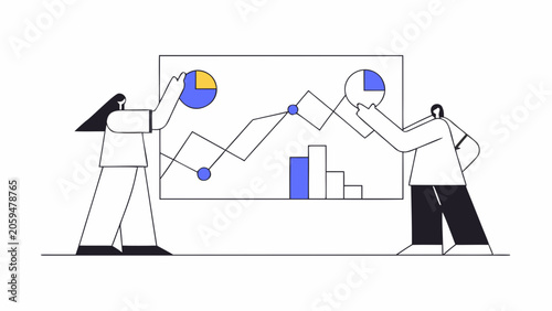 Business strategy, teamwork, infographic elements, data analysis, flat design