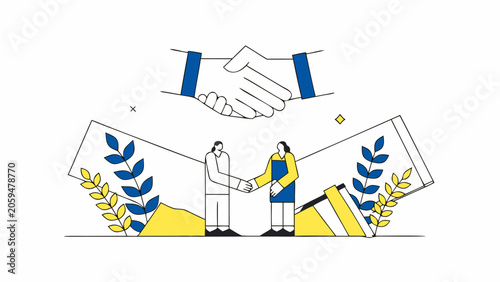 Business partnership, handshake, agreement, collaboration, teamwork vector
