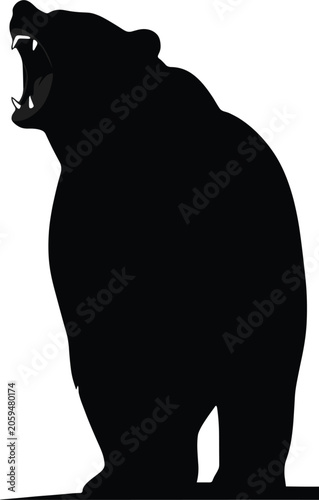 Roaring grizzly bear silhouette wild animal vector mascot, black angry wildlife stencil logo design