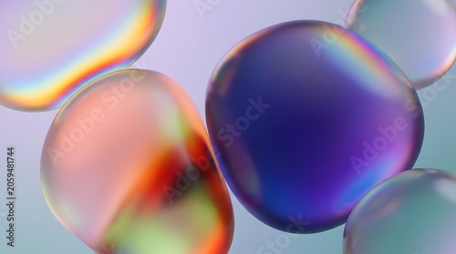 Abstract fluid oil drops in water with iridescent rainbow colors and texture iridescent abstract colorful background close-up