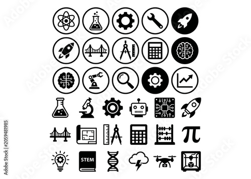 STEM Education Icons Monochrome Flat Vector Set_26
