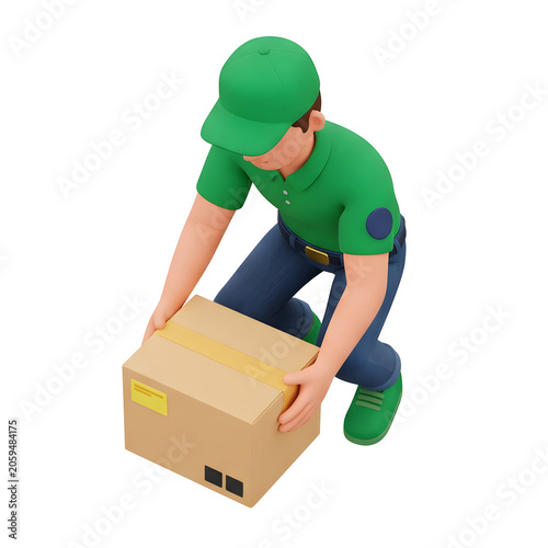 3D cartoon person carrying delivery box
