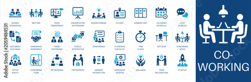 Fotografie Coworking and workspace solid icon set