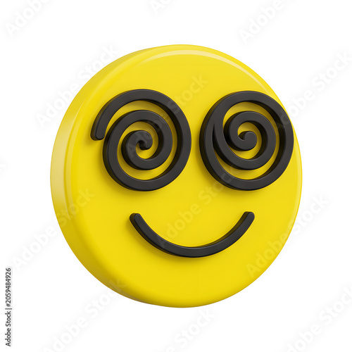 3D dizzy emoji with spiral eyes and smile on white background