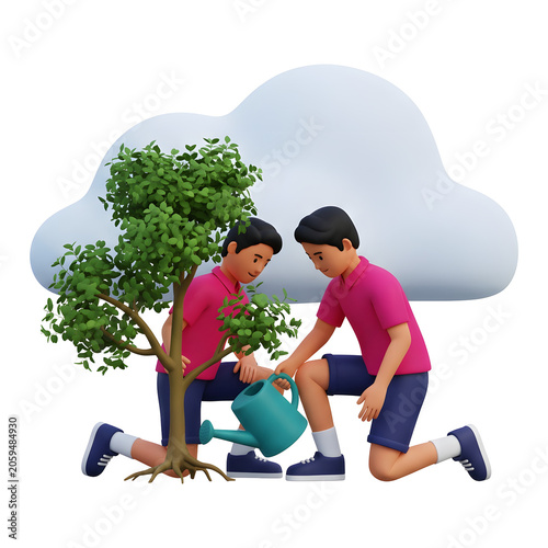 3D couple hugging under tree leaves