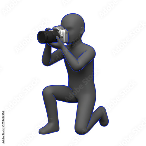 3d figure man taking photo with camera