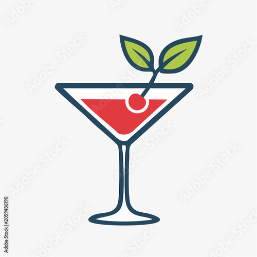 Martini glass with cherry and leaves icon