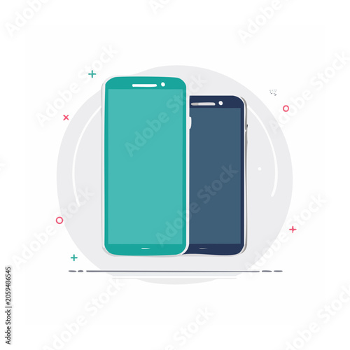 Two Smartphones in Flat Design Style