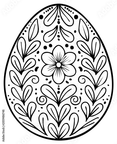 Easter Egg Decoration Art Black and White Floral Pattern Spring Holiday Celebration Coloring Page Illustration Line Art Decorative Design