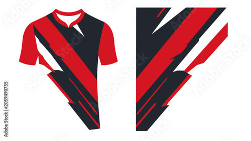 Bild auf Leinwand Red and black diagonal striped sports jersey front and back design