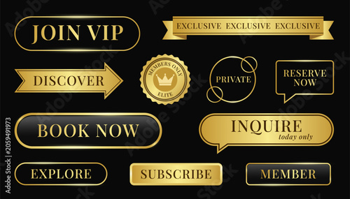 Foto Luxury gold and black VIP buttons and badges set