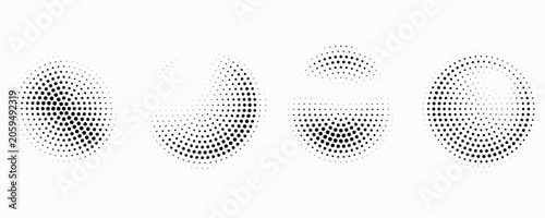 Set of halftone dots pattern texture isolated on white background. Dotted spots using halftone circle dot raster texture collection. Vector half tone collection.