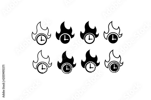 set of vector icon fire time flames 