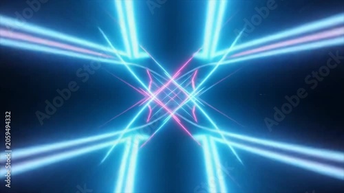 Radiant Neon Light Intersection With Futuristic Energy Beams Forming Dynamic Geometric Cross Pattern Across Cosmic Background Creating Vibrant Digital Motion Visual