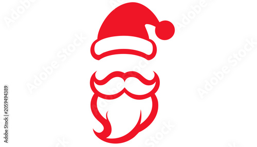 Santa claus hat and beard icon in red on transparent background for christmas decoration