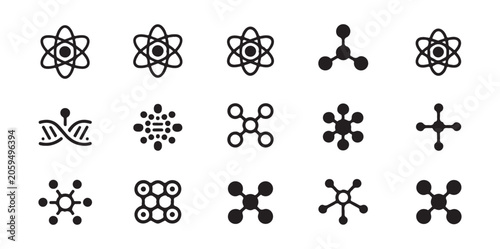 Cuadro en lienzo Atomic Structure and DNA Helix Icon Set for Scientific Research