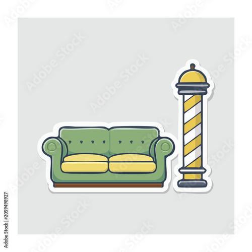 Flat design illustration of sofa and barber pole