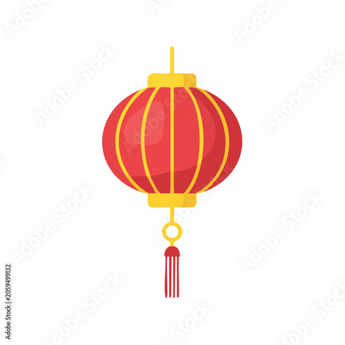 Red Chinese Lantern with Yellow Stripes and Tassel