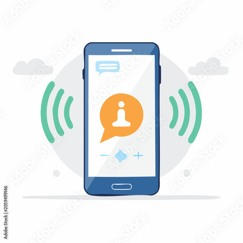 Smartphone displaying information icon and sound waves