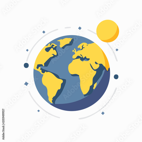 Stylized illustration of planet Earth with sun and orbital elements