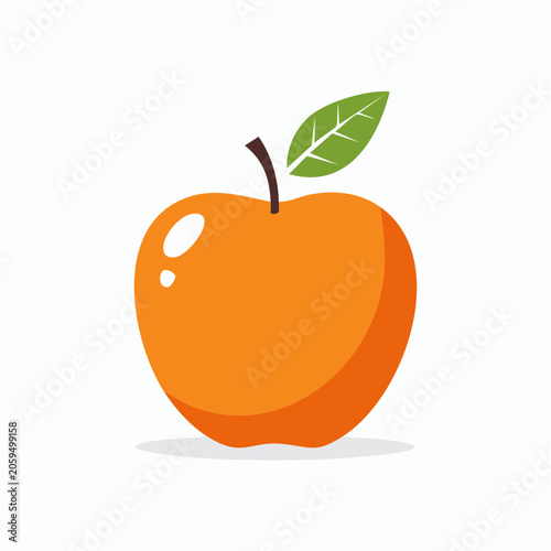 Stylized Orange Fruit with Leaf and Stem