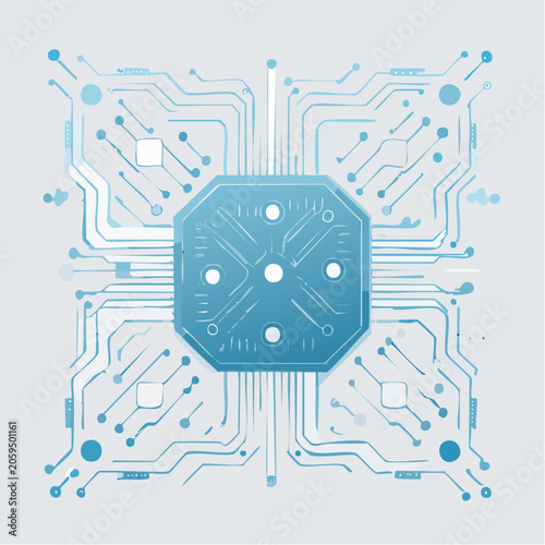 Abstract Blue Circuit Board and Microchip Illustration