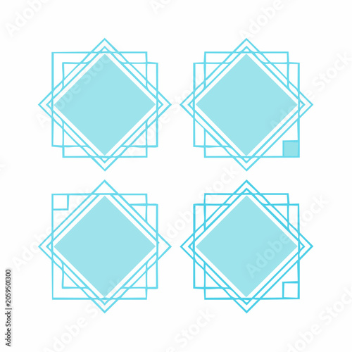 Four Geometric Diamond Frames with Light Blue Accents