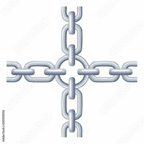 Interconnected Metal Chain Links Forming a Cross Shape