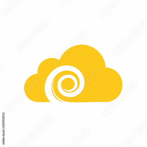 Yellow cloud with white swirl logo