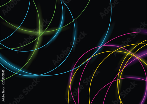 Colorful neon glowing shiny circular lines abstract background. Vector futuristic design