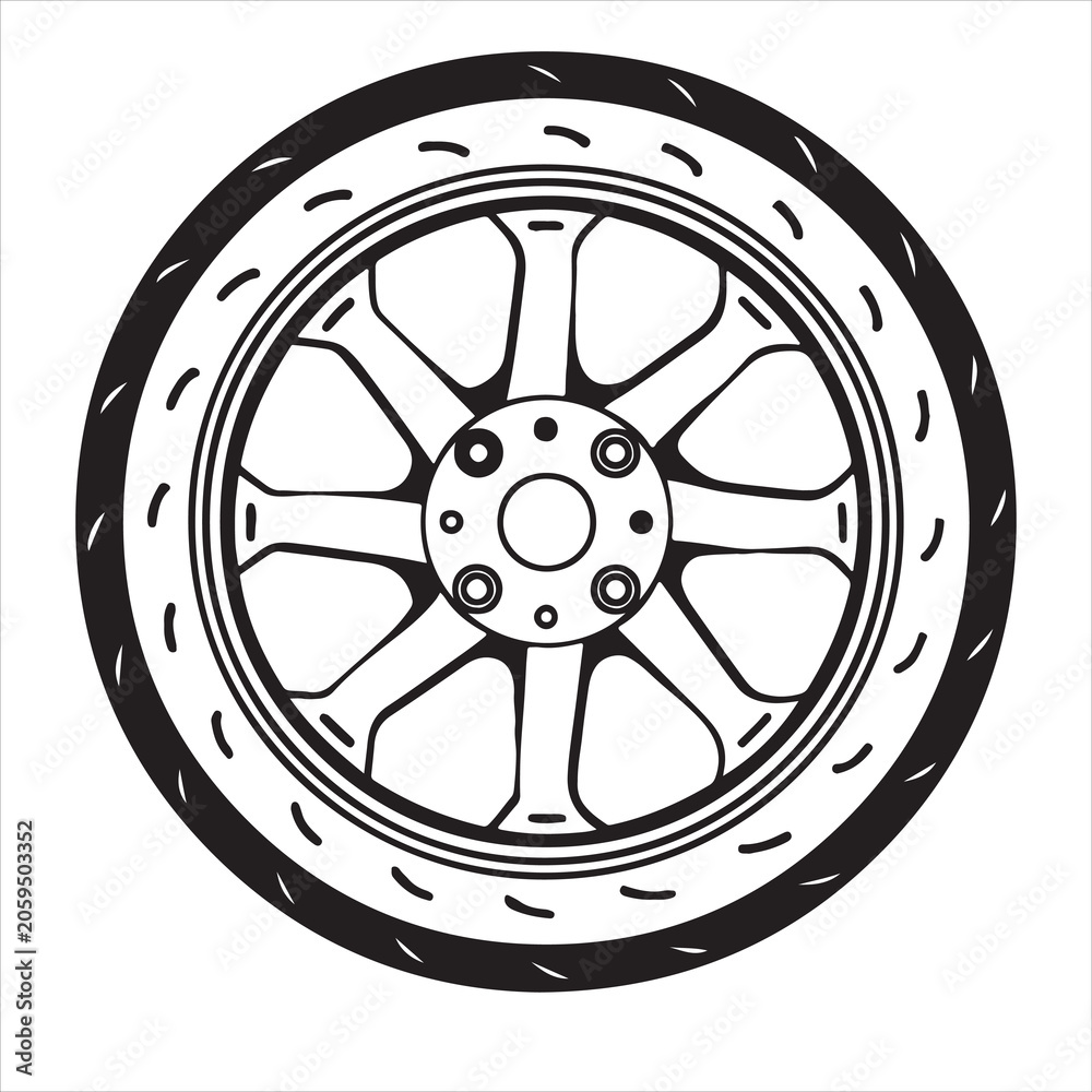 Obraz premium Multi Spoke Alloy Wheel Vector Technical Illustration